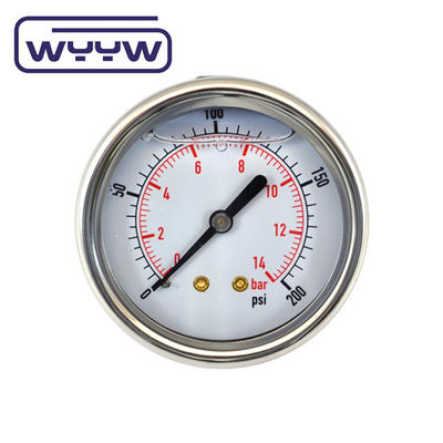 En837-1 63mm hinten alle Edelstahl Messing Bourdon-Rohr Druckmessgerät 0-20bar/0-300psi 1/4