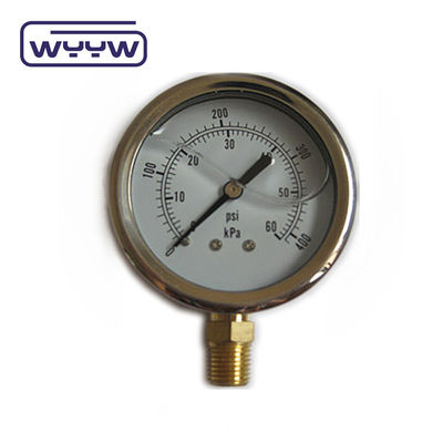 Hochwertige Messingverbindung 1/4 &quot;BSP Doppelskala Bar Psi EN837-1 Accurac 1.6 Flüssigkeitsgefüllte Druckmessgerät