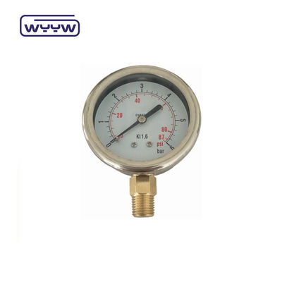 Hochwertige Messingverbindung 1/4 &quot;BSP Doppelskala Bar Psi EN837-1 Accurac 1.6 Flüssigkeitsgefüllte Druckmessgerät