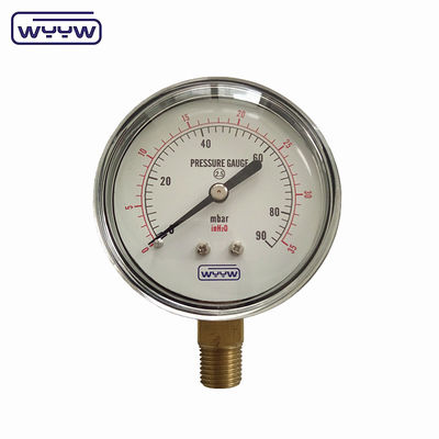 Schwarzer Stahl 1/4 &quot;npt BSP Messing-Gitter Radialgenauigkeit 1,6 Niederdruck-Manometer Luft 60mbar Druckmessgerät