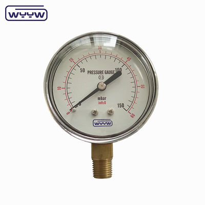 Schwarzer Stahl 1/4 &quot;npt BSP Messing-Gitter Radialgenauigkeit 1,6 Niederdruck-Manometer Luft 60mbar Druckmessgerät
