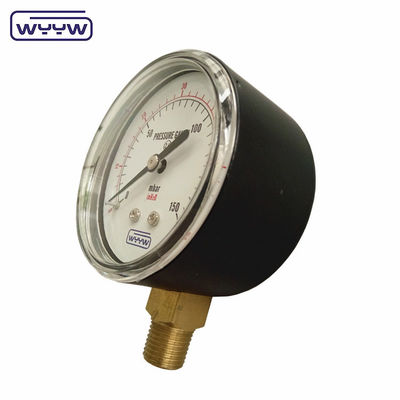 Schwarzer Stahl 1/4 &quot;npt BSP Messing-Gitter Radialgenauigkeit 1,6 Niederdruck-Manometer Luft 60mbar Druckmessgerät