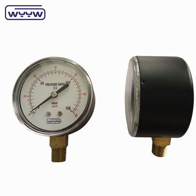 Schwarzer Stahl 1/4 &quot;npt BSP Messing-Gitter Radialgenauigkeit 1,6 Niederdruck-Manometer Luft 60mbar Druckmessgerät