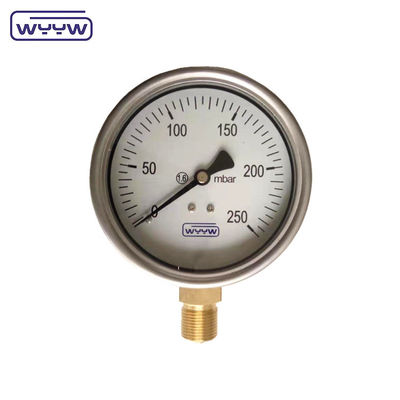 China Fabrik Kapsel Druckmessgerät 100 mm mbar ss Fall Messing Verbindung 1/2 &quot;bsp cmh2o Niederdruck Manometer