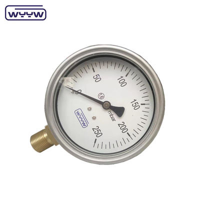 China Fabrik Kapsel Druckmessgerät 100 mm mbar ss Fall Messing Verbindung 1/2 &quot;bsp cmh2o Niederdruck Manometer