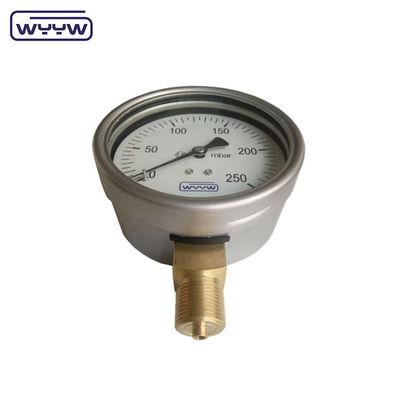 China Fabrik Kapsel Druckmessgerät 100 mm mbar ss Fall Messing Verbindung 1/2 &quot;bsp cmh2o Niederdruck Manometer
