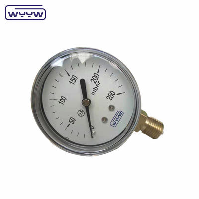 China Fabrik Kapsel Druckmessgerät 100 mm mbar ss Fall Messing Verbindung 1/2 &quot;bsp cmh2o Niederdruck Manometer