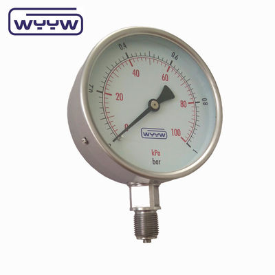 Y-100H keine Öl-Sauerstoff verwenden 100mm hochpräzise Boden M20X1.5 G1/2&quot; trocken alle Edelstahl-Druckmessgerät