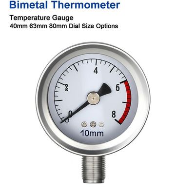 Bimetallthermometer Temperaturmessgerät mit 40mm 63mm 80mm Zifferblatt Größe Optionen