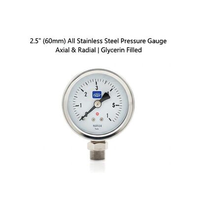 2,5" (60mm) glycerinbefülltes Manometer mit Edelstahl 316-Konstruktion für Vibrationsbeständigkeit