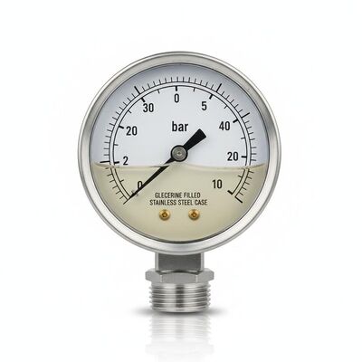 2,5 Zoll 63mm Glycerin-gefülltes Manometer mit Edelstahlgehäuse und Vibrationsbeständigkeit