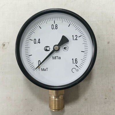 4-Zoll (100mm) Manometer aus schwarzem Stahl, trocken, mit einem Messbereich von 0-1,6 MPa und vertikalem M20×1,5 Anschluss