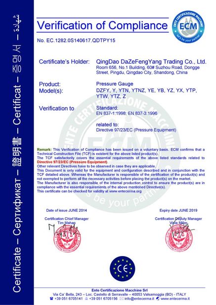 China Qingdao Dazefengyang Meter&amp; Welding Instruments Co., Ltd. zertifizierungen